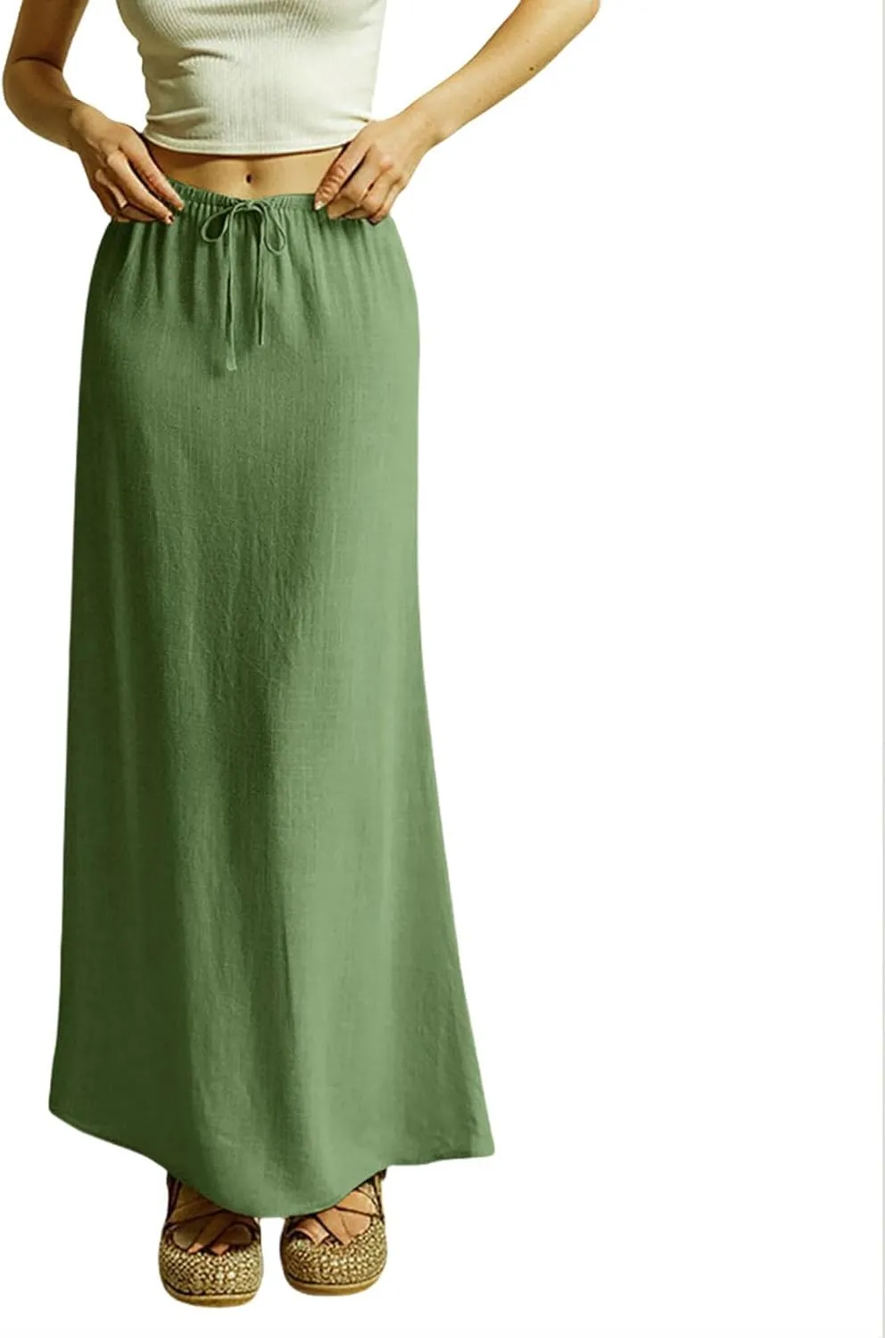 2025 Summer Linen Maxi Skirts for Women, Cute Vacation Boho Long Flowy Skirts, Comfy Drawstring Waist A Line Skirts