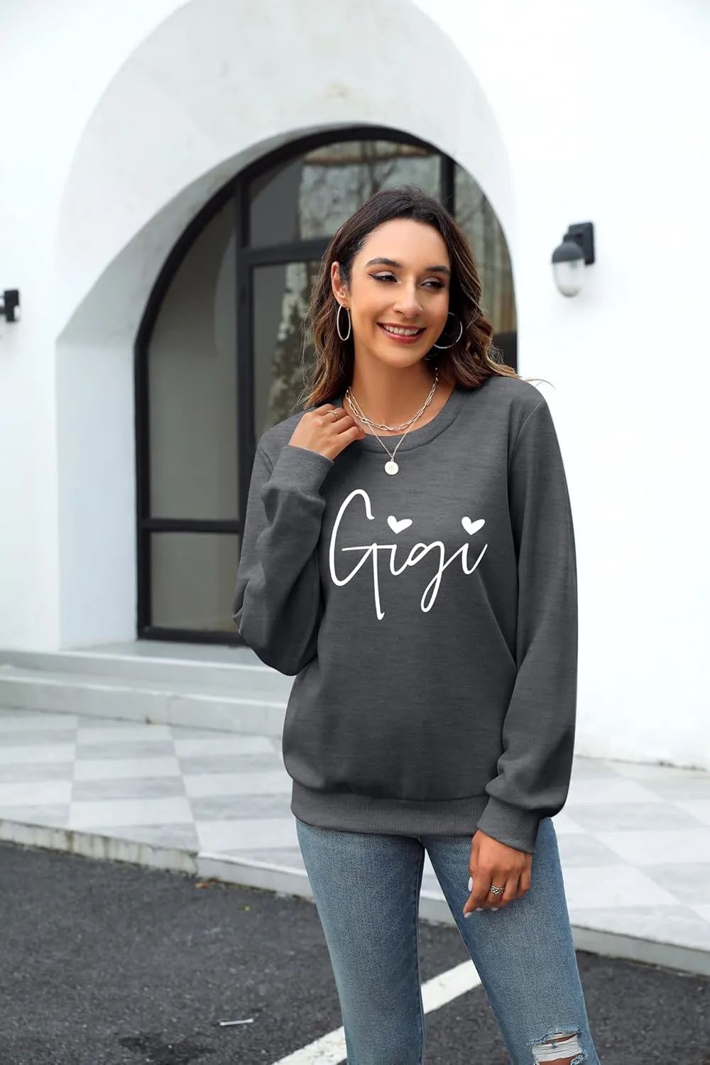 ALLTB Gigi Sweatshirt Women Gigi Heart Graphic Sweater Gifts for Grandma Nana Pullover Top Casual Long Sleeve Tee Tops