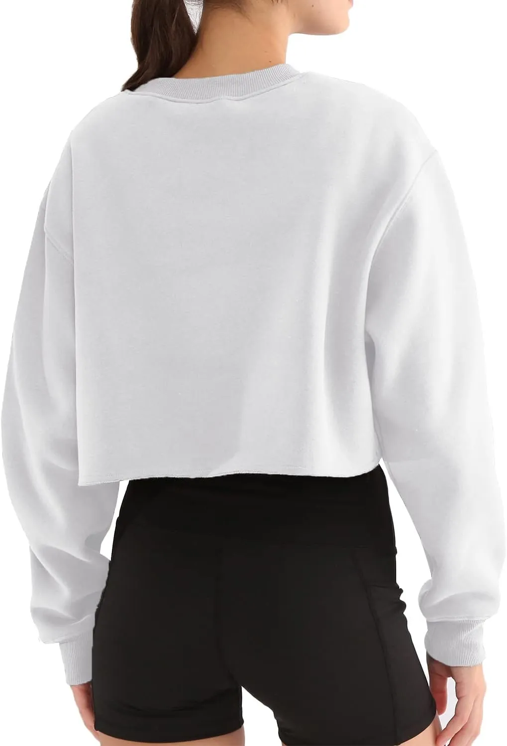 Amazhiyu Women' s Pullover Cropped Sweatshirt Crew Neck Long Sleeve Fleece Crop Tops