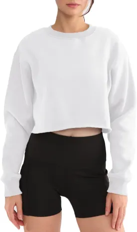 Amazhiyu Women' s Pullover Cropped Sweatshirt Crew Neck Long Sleeve Fleece Crop Tops