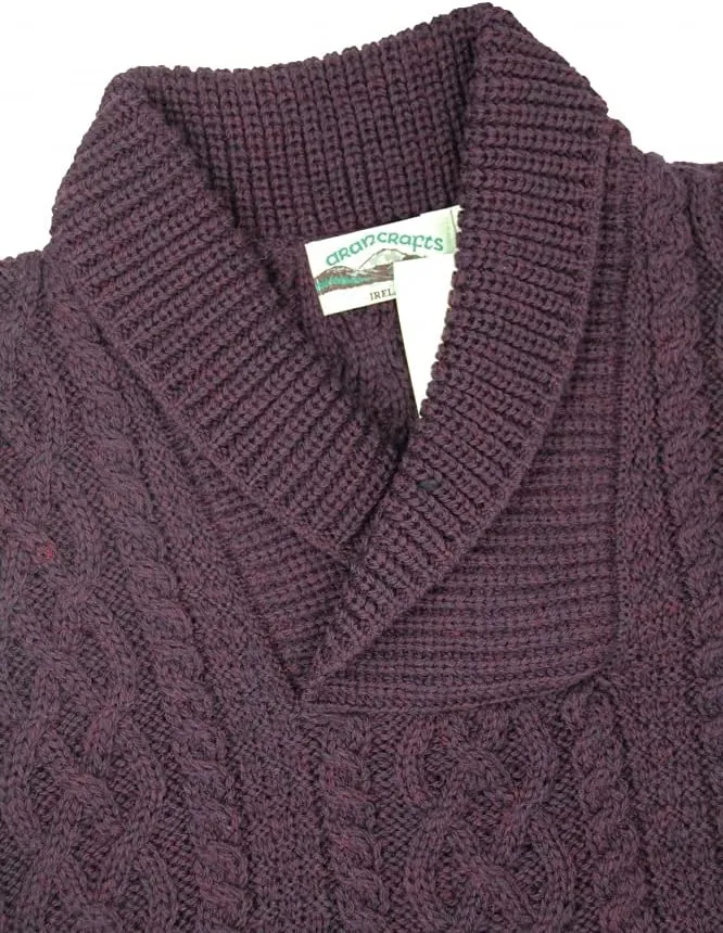Aran Crafts Men's Soft Irish Cable Knit Shawl Collar Sweater (100% Merino Wool)