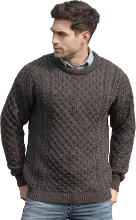 Aran Crafts Unisex Irish Cable Knitted Crew Neck Sweater (100% Merino Wool)