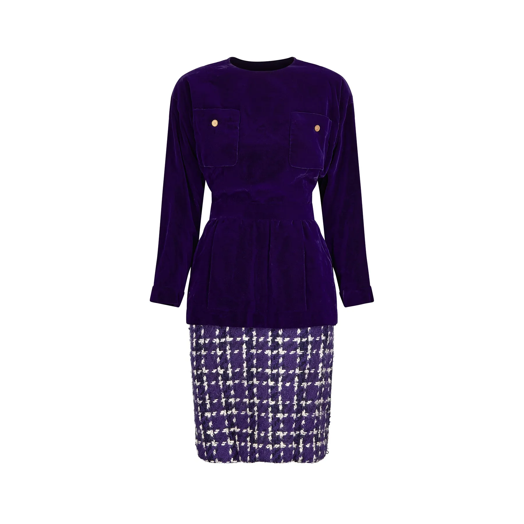 ARCHIVE - 1985 Chanel Haute Couture Purple Tweed Velvet Three-Piece Suit