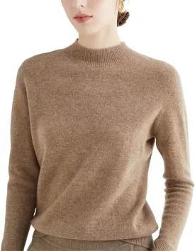 Autumn Winter Solid Mock-Neck Pullover Sweater for Women Merino Wool Casual Cashmere Knitwear Female Basic Tops