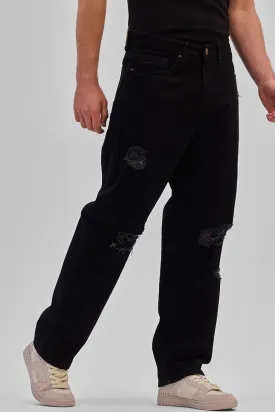 Black Distressed Loose Fit Jeans