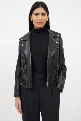 Black Leather Plonge Biker Jacket