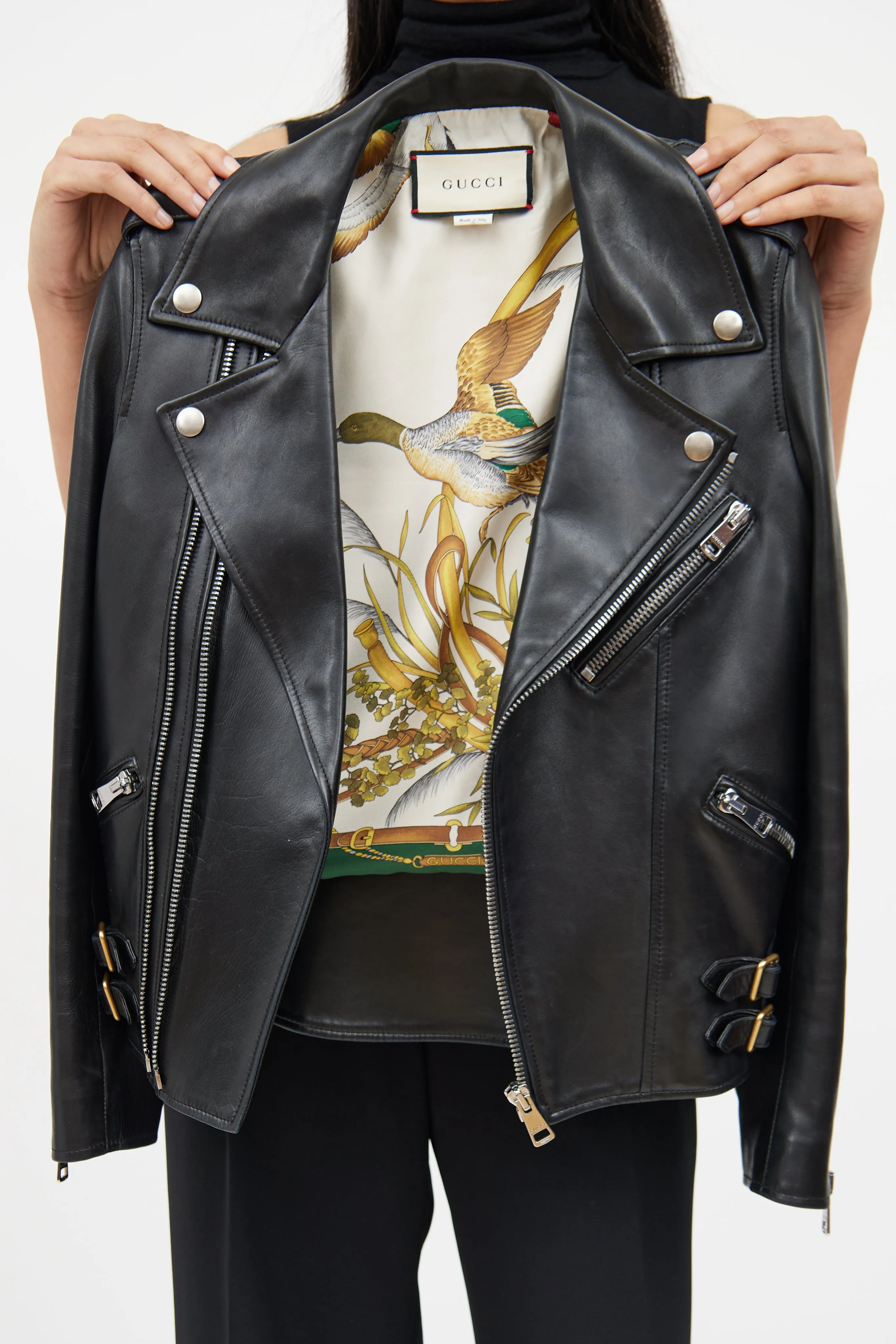 Black Leather Plonge Biker Jacket