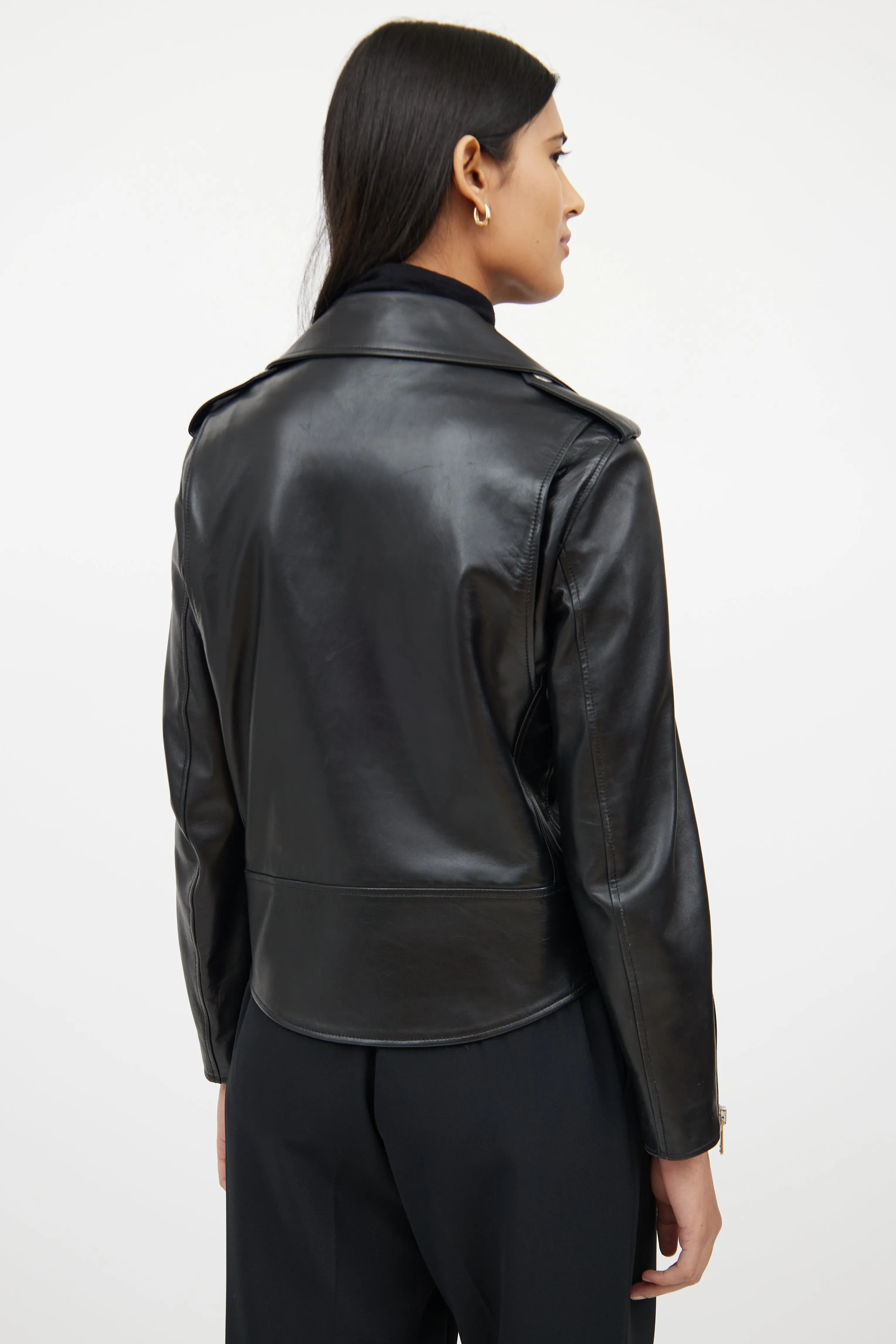 Black Leather Plonge Biker Jacket