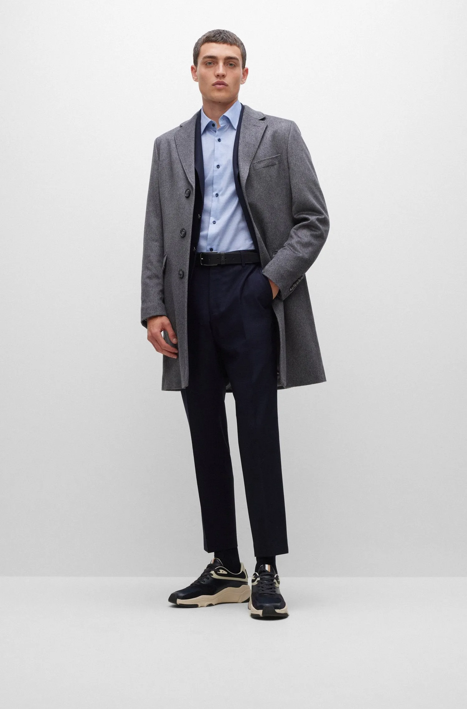 BOSS - H-HANK-KENT-C3-214 Light Pastel Blue Slim Fit Shirt In Easy Iron Oxford Cotton 50478644 450