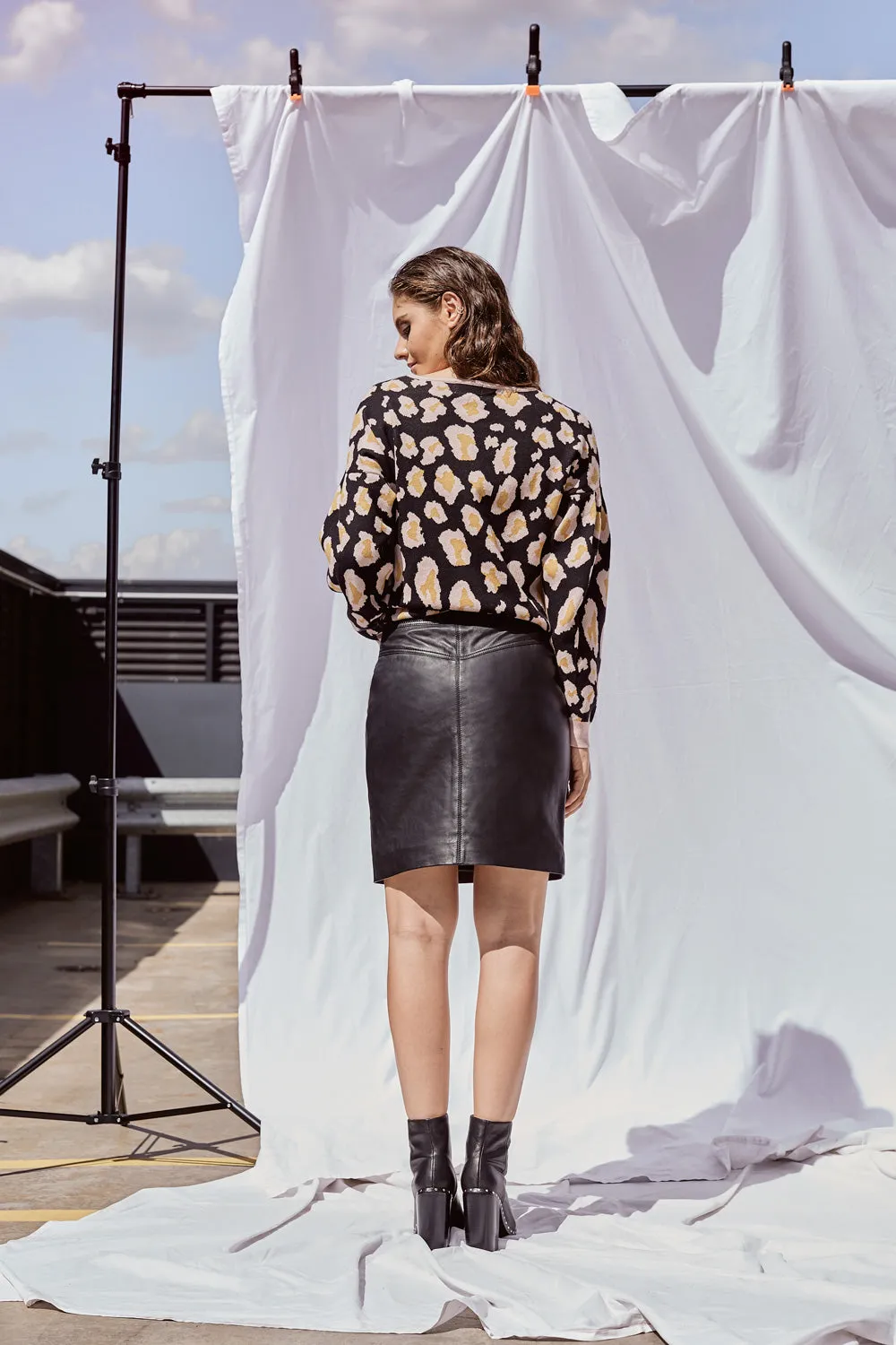 BROOKLYN ZIP FRONT LEATHER SKIRT