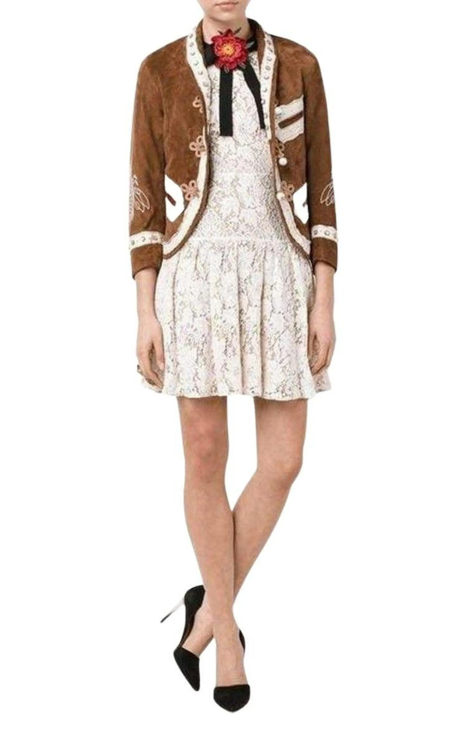 Brown Suede Embroidered Jacket