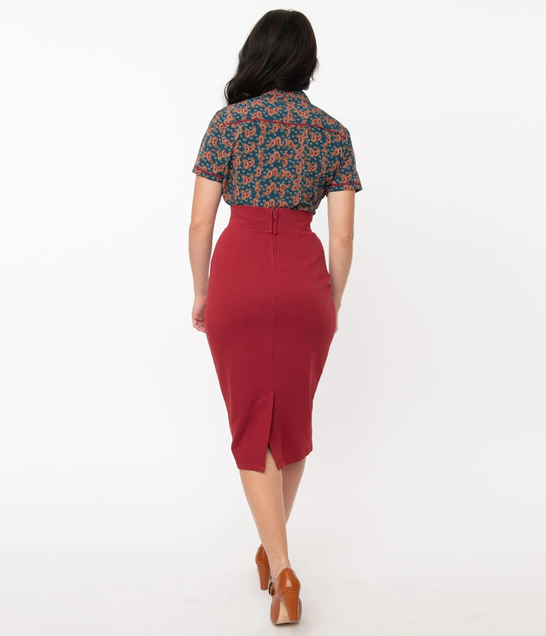 Burgundy Veronica Pencil Skirt