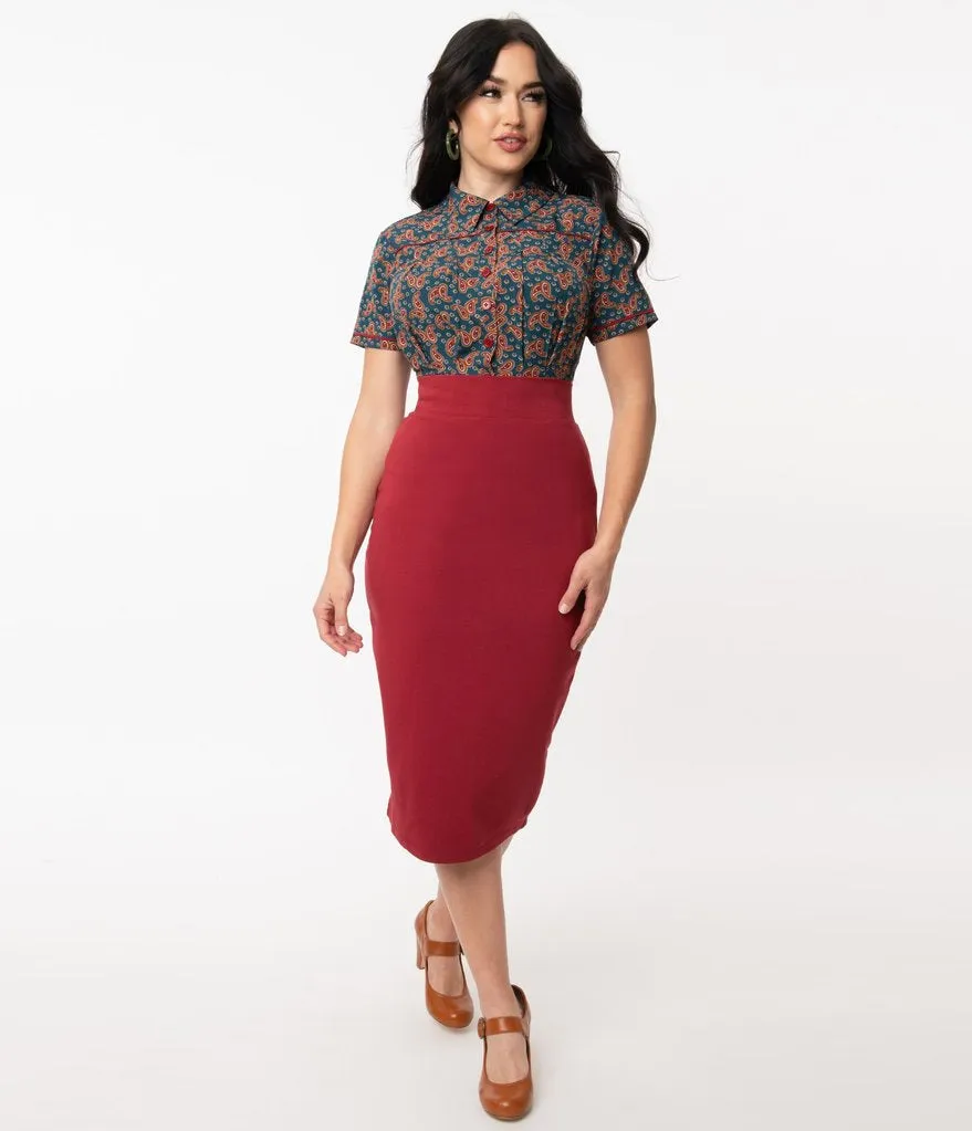 Burgundy Veronica Pencil Skirt
