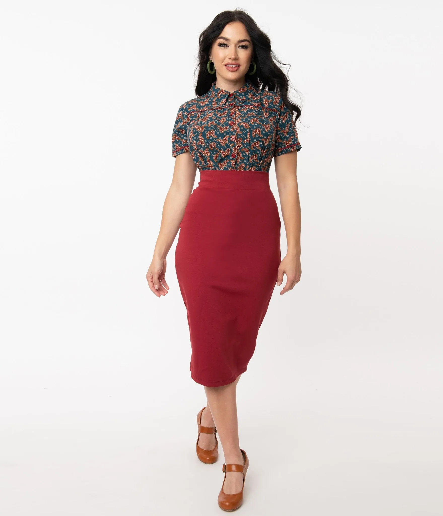 Burgundy Veronica Pencil Skirt