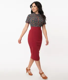 Burgundy Veronica Pencil Skirt