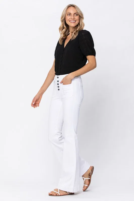 Button Fly Patch Pocket Flare Jeans
