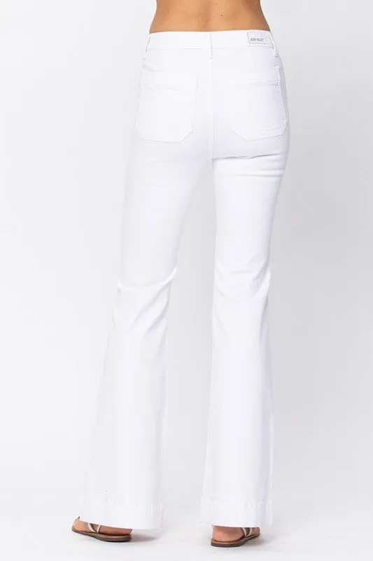 Button Fly Patch Pocket Flare Jeans