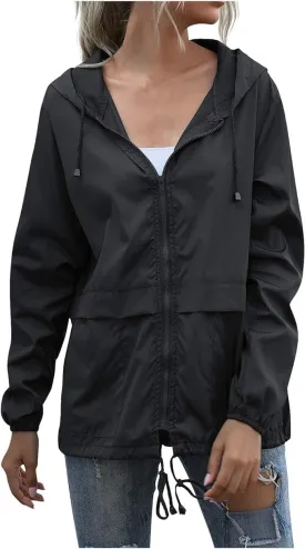 Cdiecer Rain Jacket Women Hooded Waterproof Windbreaker Lightweight Rain Coat Windproof Adjustable Raincoat with Pockets