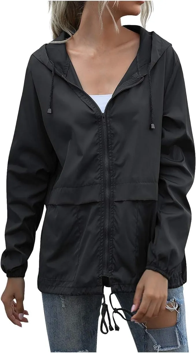 Cdiecer Rain Jacket Women Hooded Waterproof Windbreaker Lightweight Rain Coat Windproof Adjustable Raincoat with Pockets