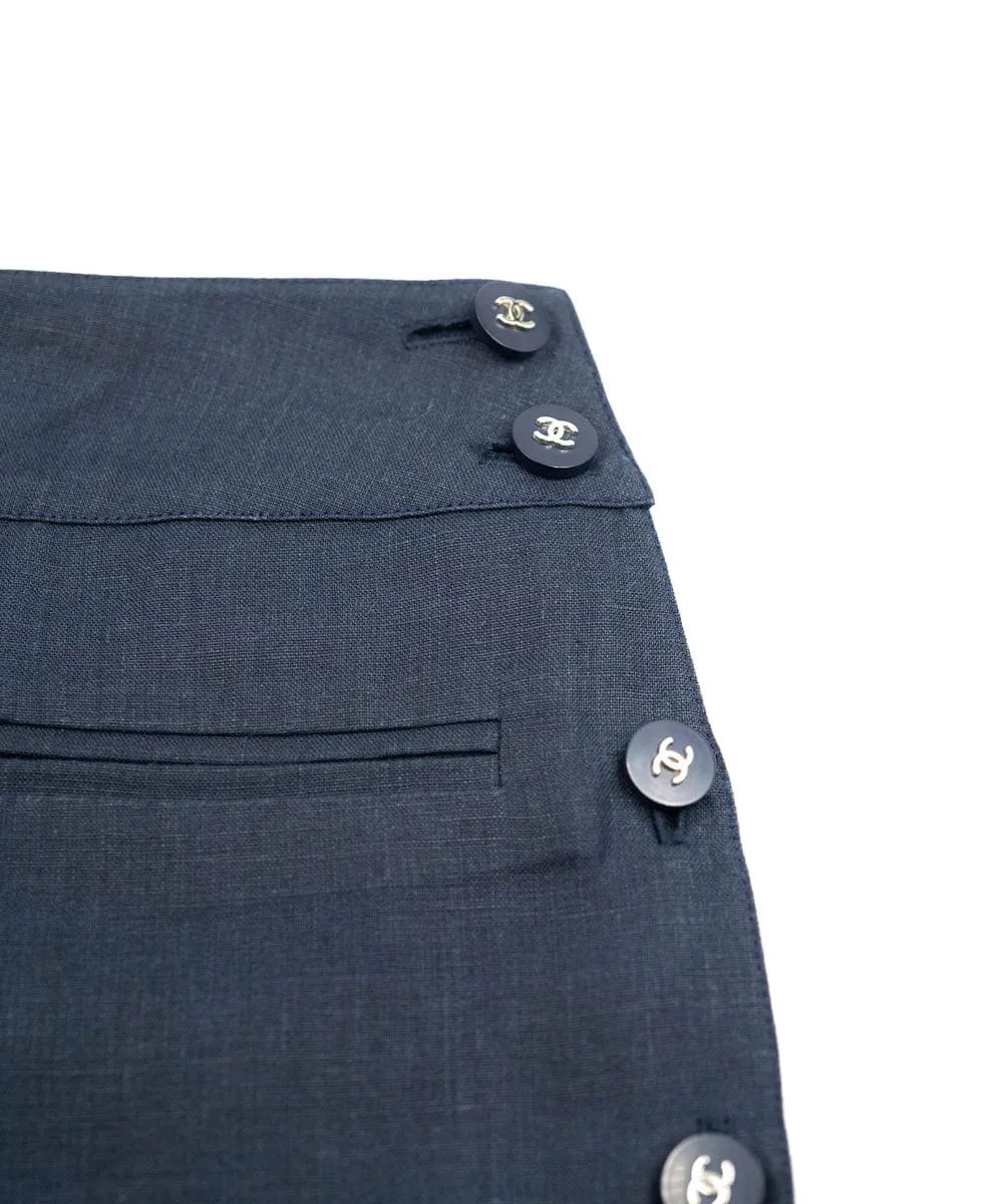Chanel CC Button Skirt Linen Navy ASL4655
