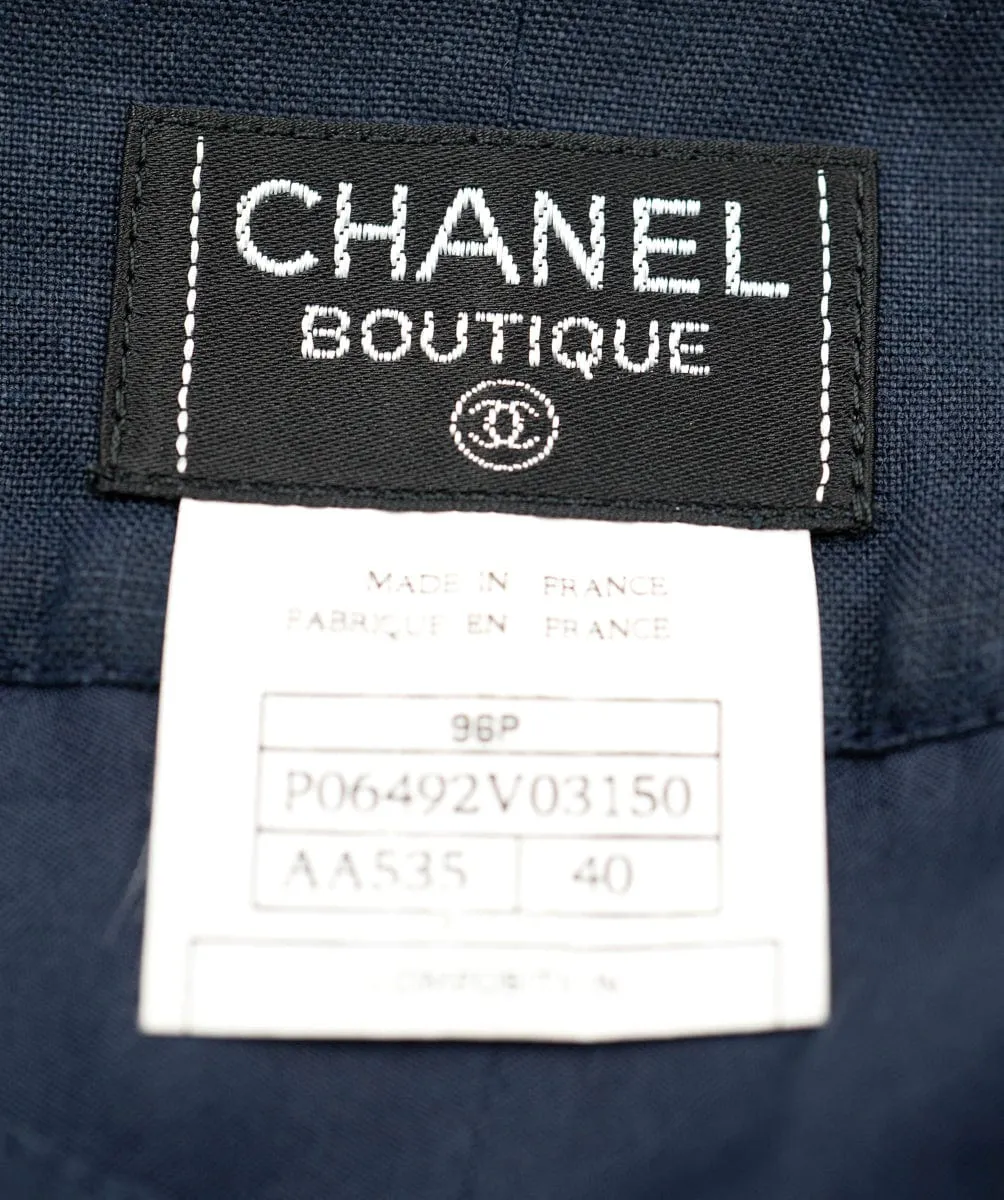 Chanel CC Button Skirt Linen Navy ASL4655