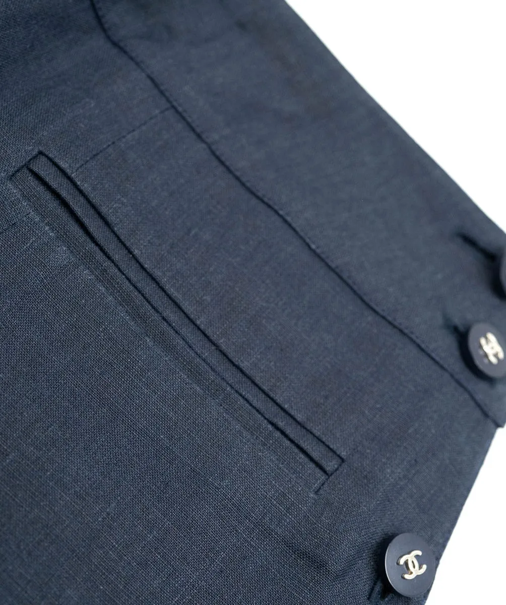 Chanel CC Button Skirt Linen Navy ASL4655
