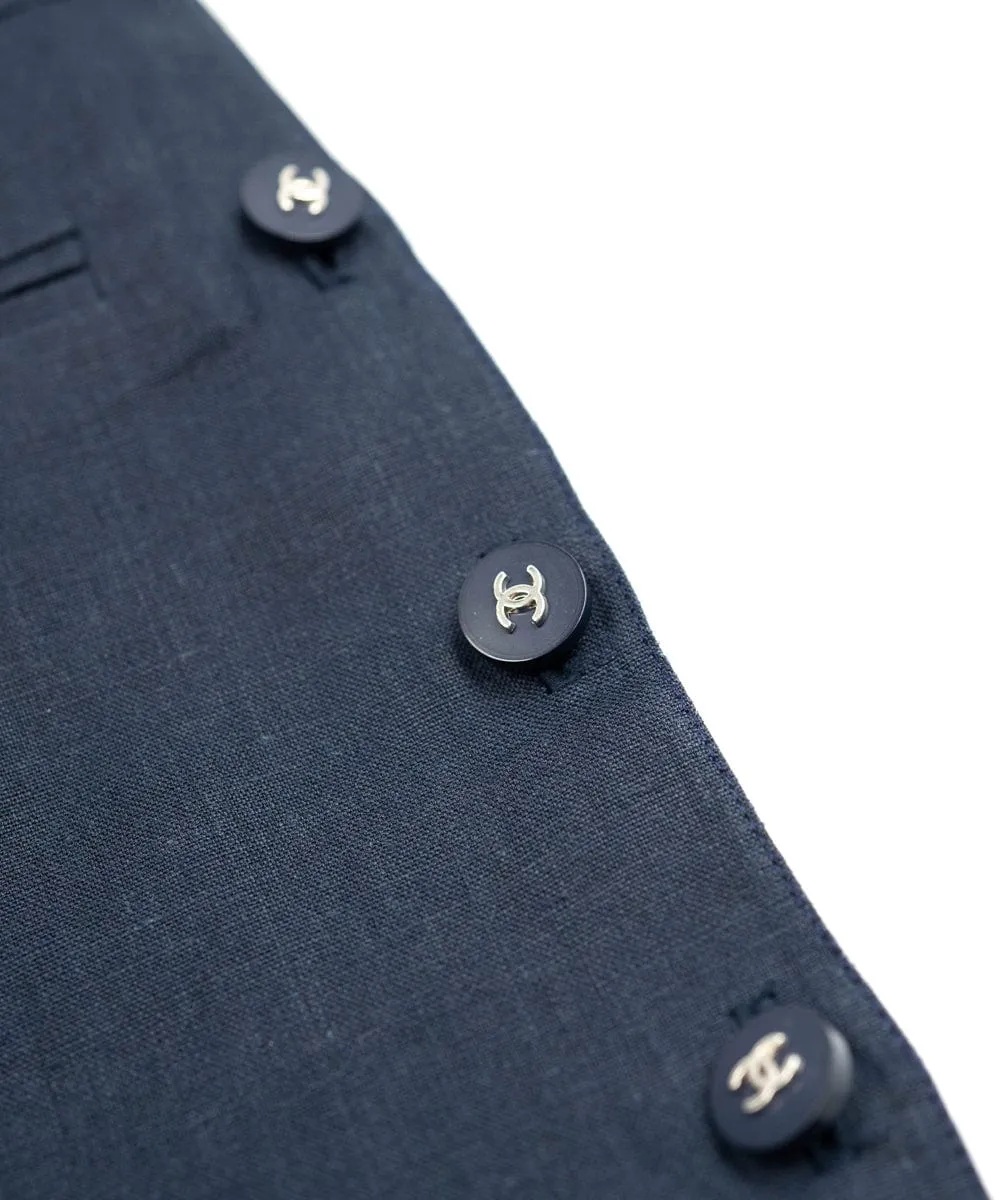 Chanel CC Button Skirt Linen Navy ASL4655