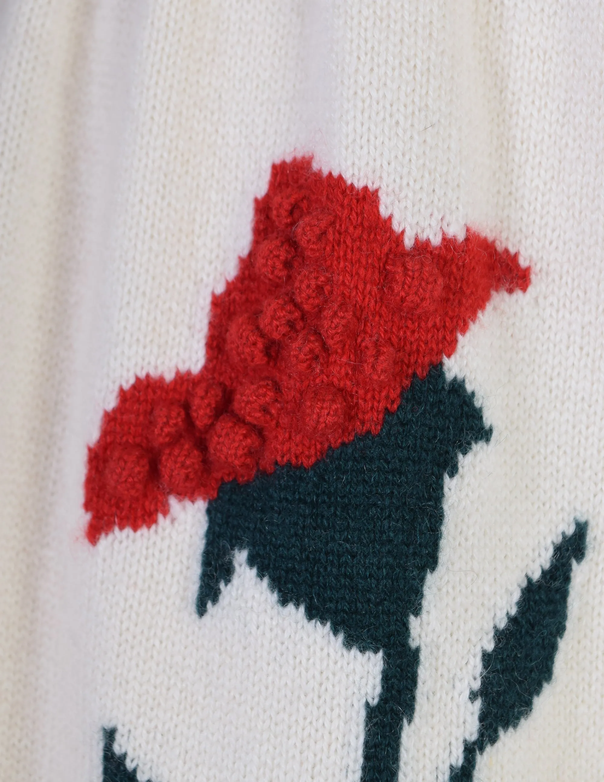 Chanel PF 2015 Black Swallow Bird Red Rose Cream Cashmere Knit A-Line Skirt