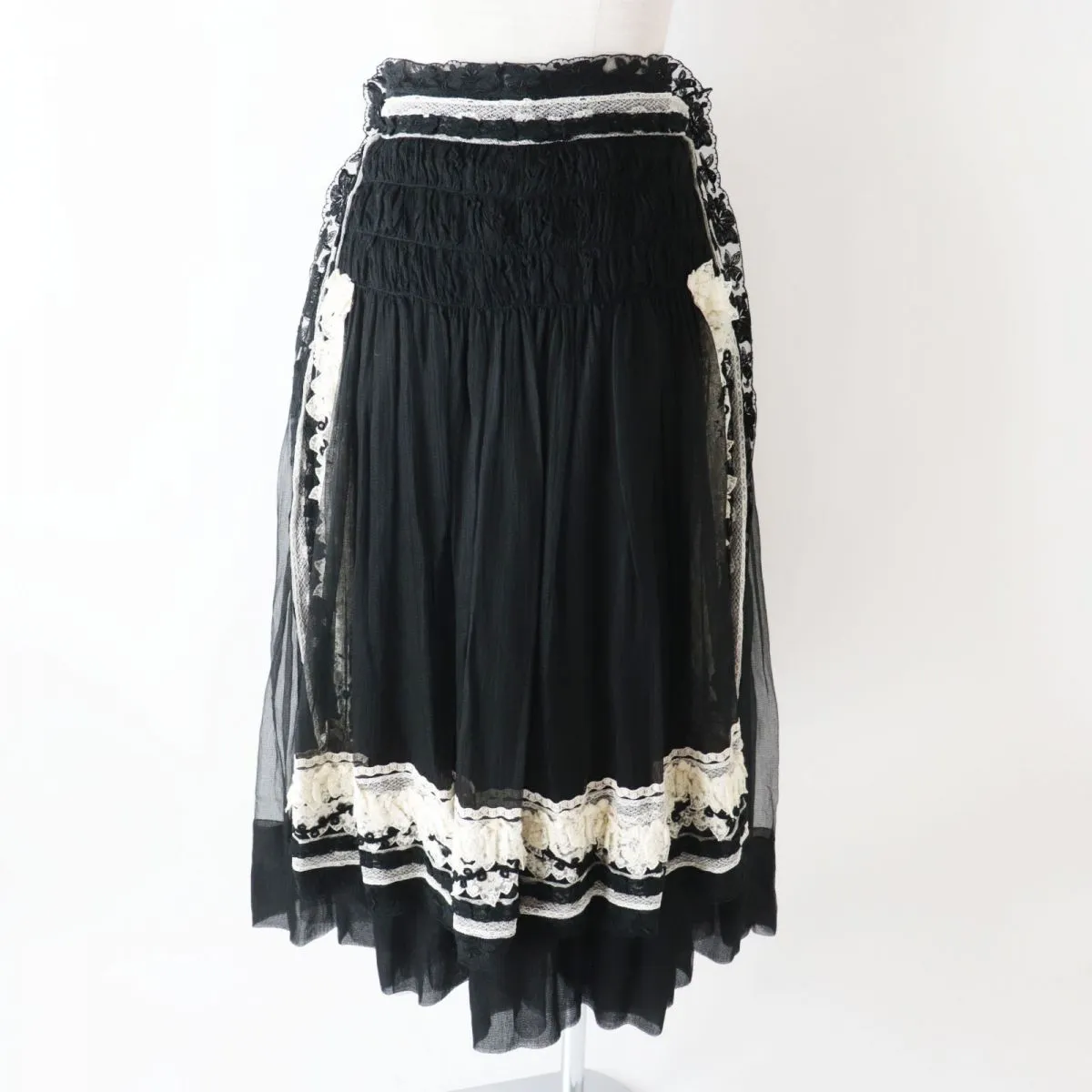 Chanel Women's Lace Tulle Flare Skirt Black White