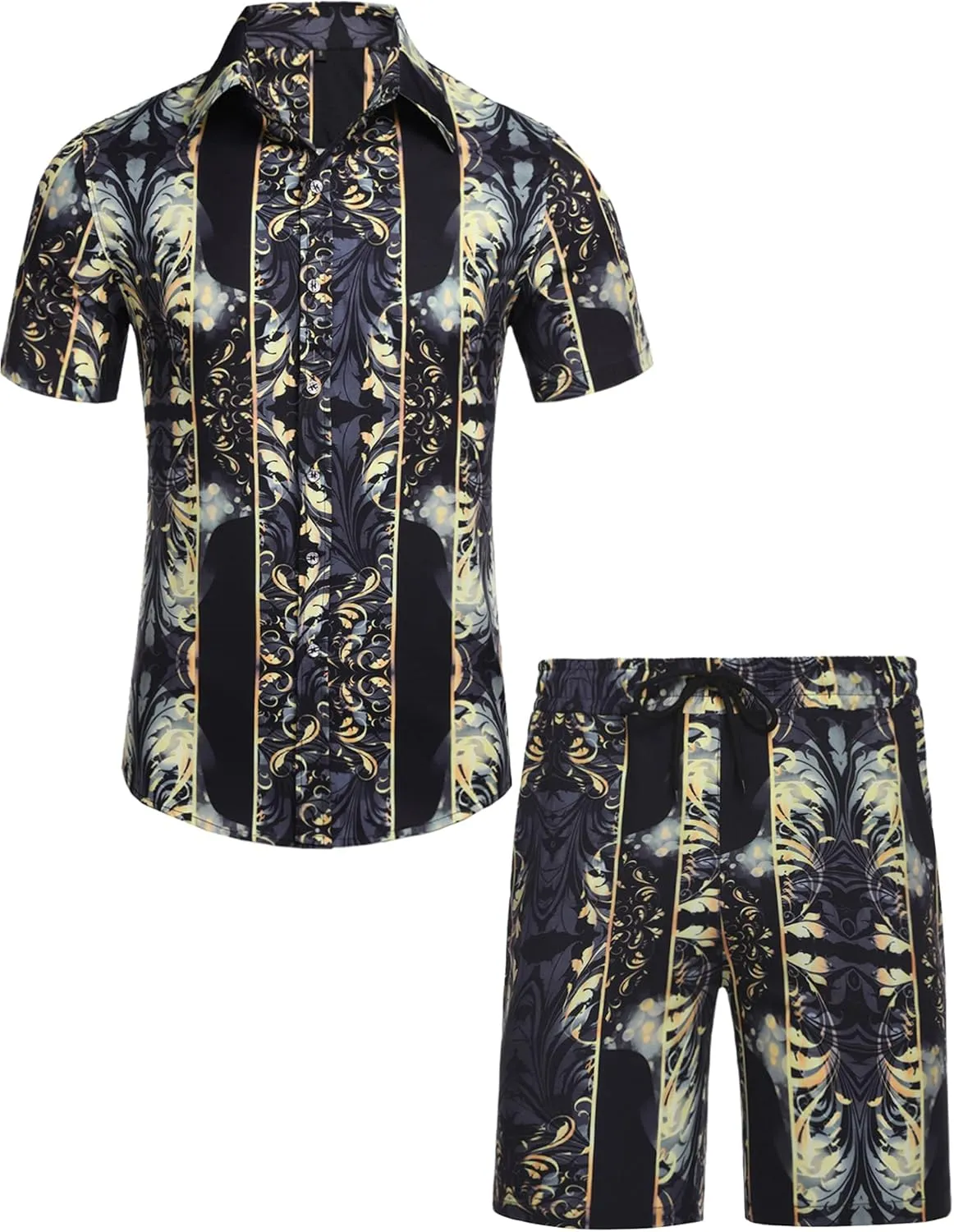 Daupanzees Men's Luxury Casual Button Down Short Sleeve Hawaiian Shirt Suits