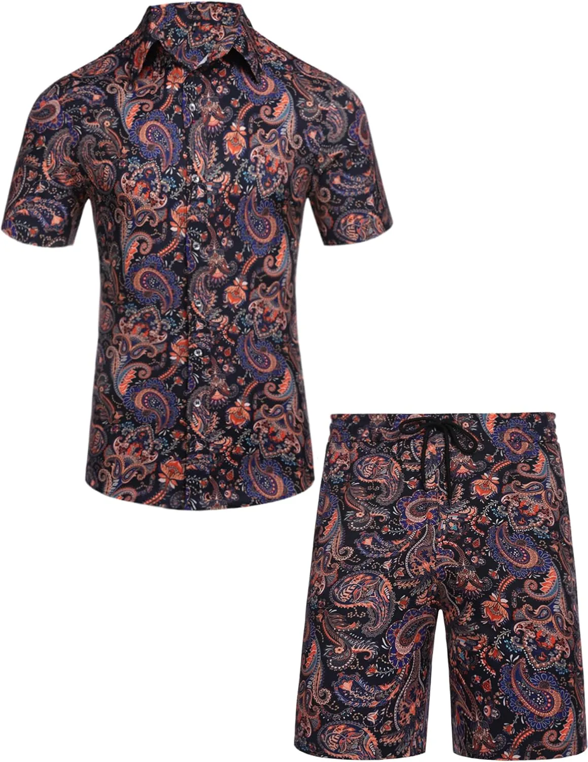 Daupanzees Men's Luxury Casual Button Down Short Sleeve Hawaiian Shirt Suits