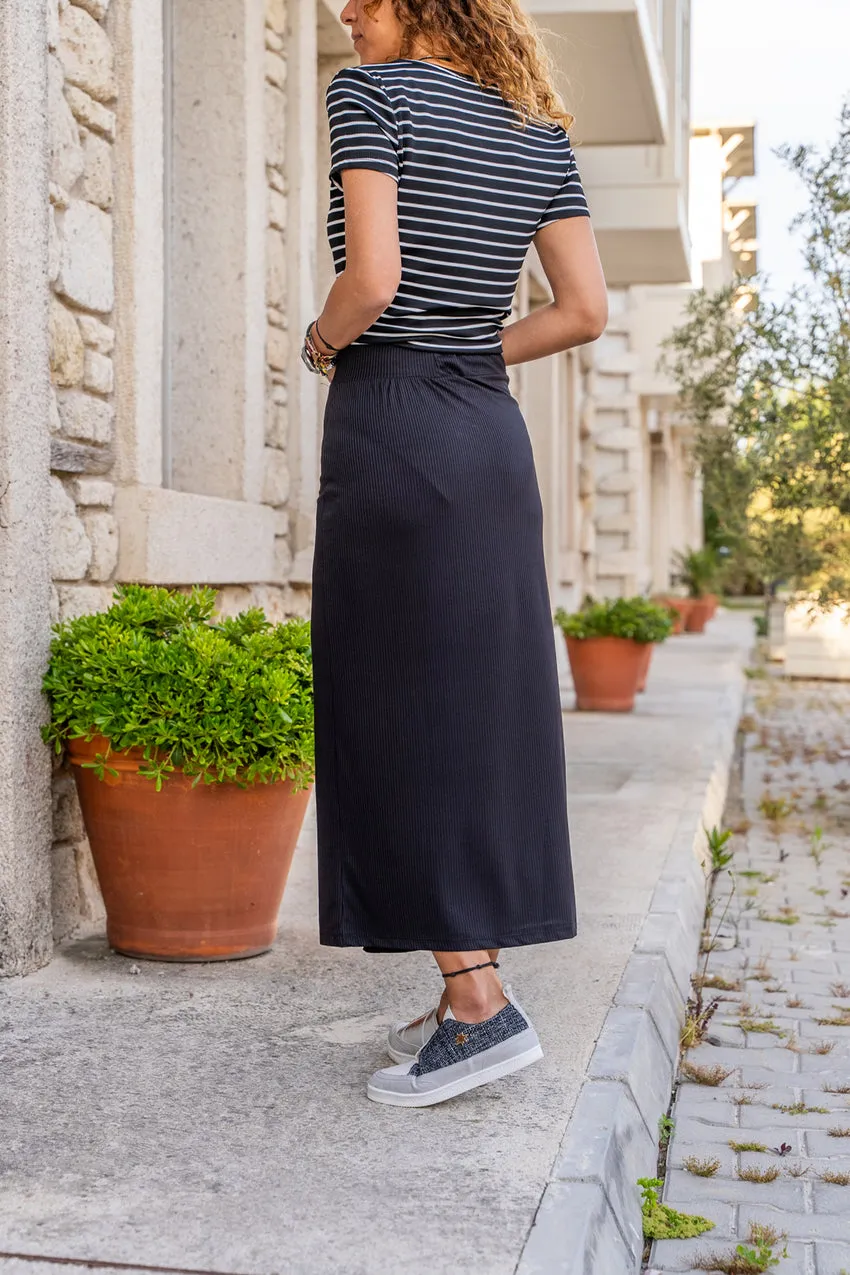 GNS Women's Black High Waist Elastic Buttoned Slit Pencil Skirt BST700-3599 - Molina de Segura