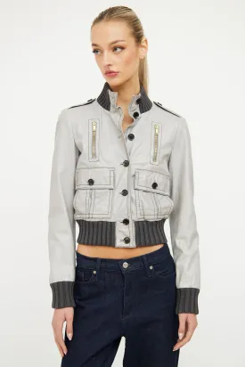 Grey & Contrast Stich Leather Jacket
