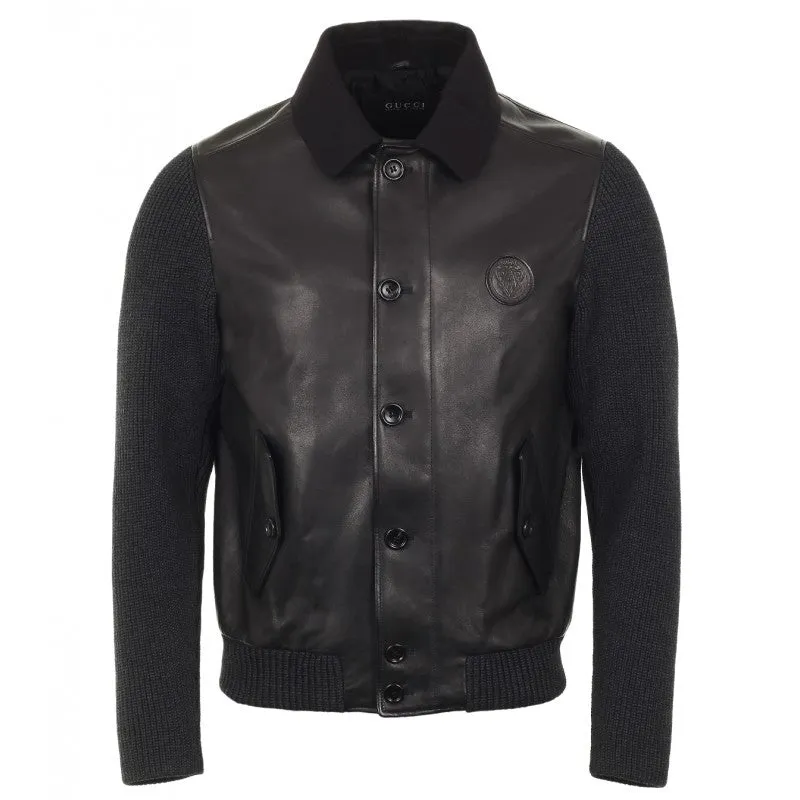 Gucci Black leather bomber jacket