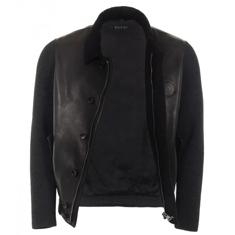 Gucci Black leather bomber jacket