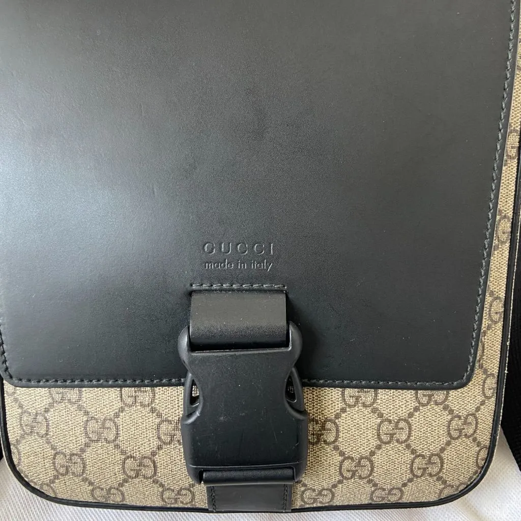Gucci Buckle Flap Messenger Bag GG Coated Canvas with Leather