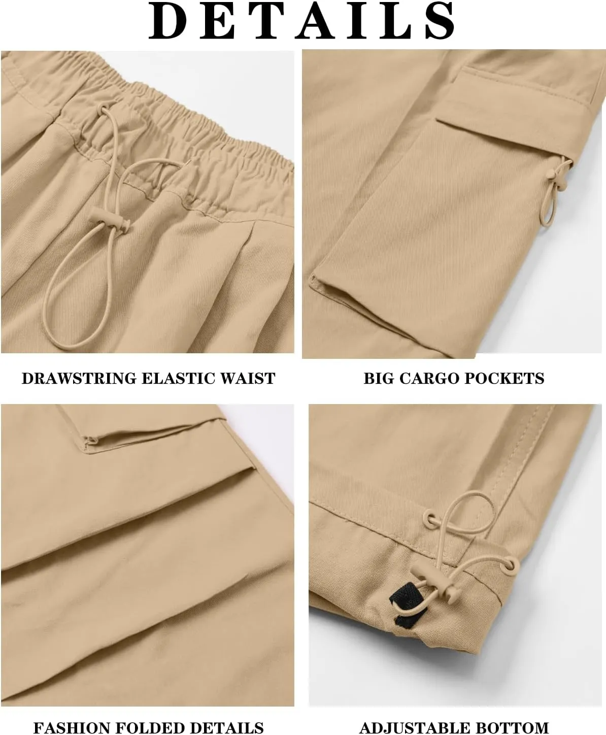 HENGAO Girls Cargo Pants Casual Jogger Loose Fit Streetwear Parachute Pants