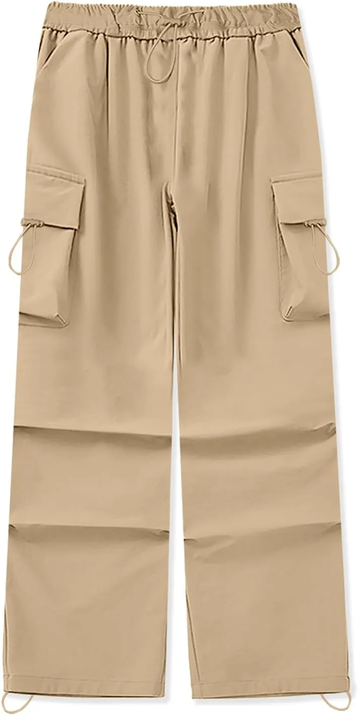 HENGAO Girls Cargo Pants Casual Jogger Loose Fit Streetwear Parachute Pants