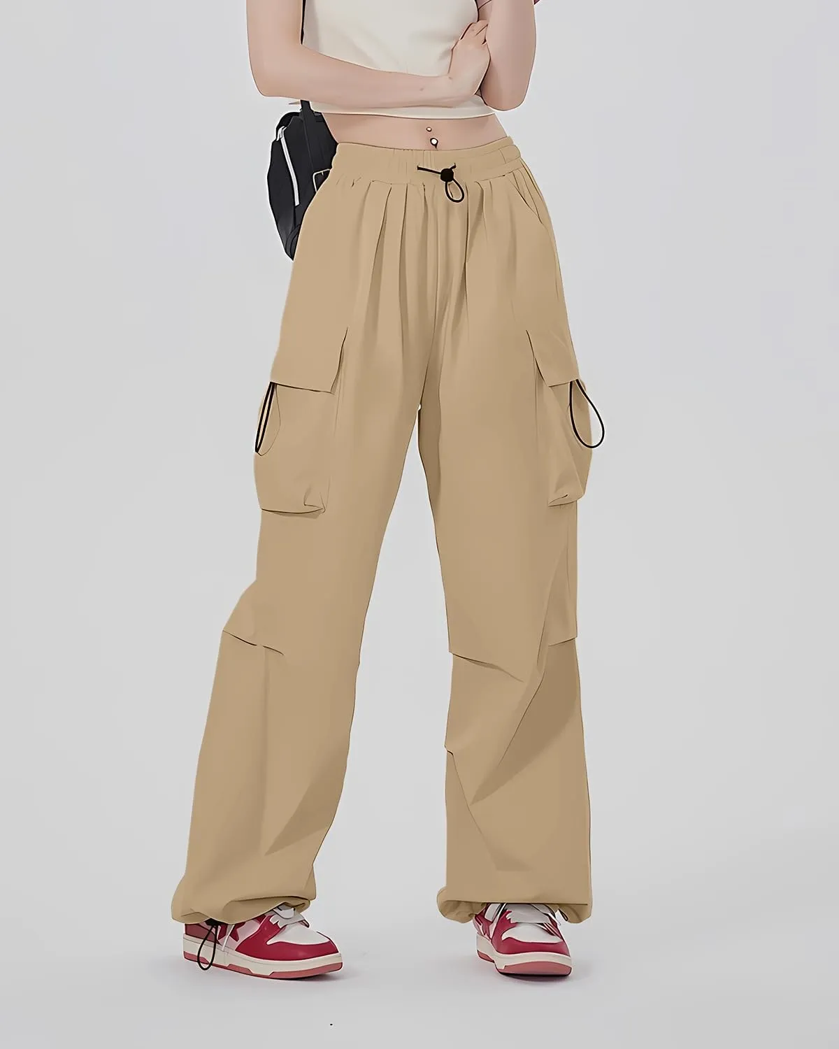 HENGAO Girls Cargo Pants Casual Jogger Loose Fit Streetwear Parachute Pants
