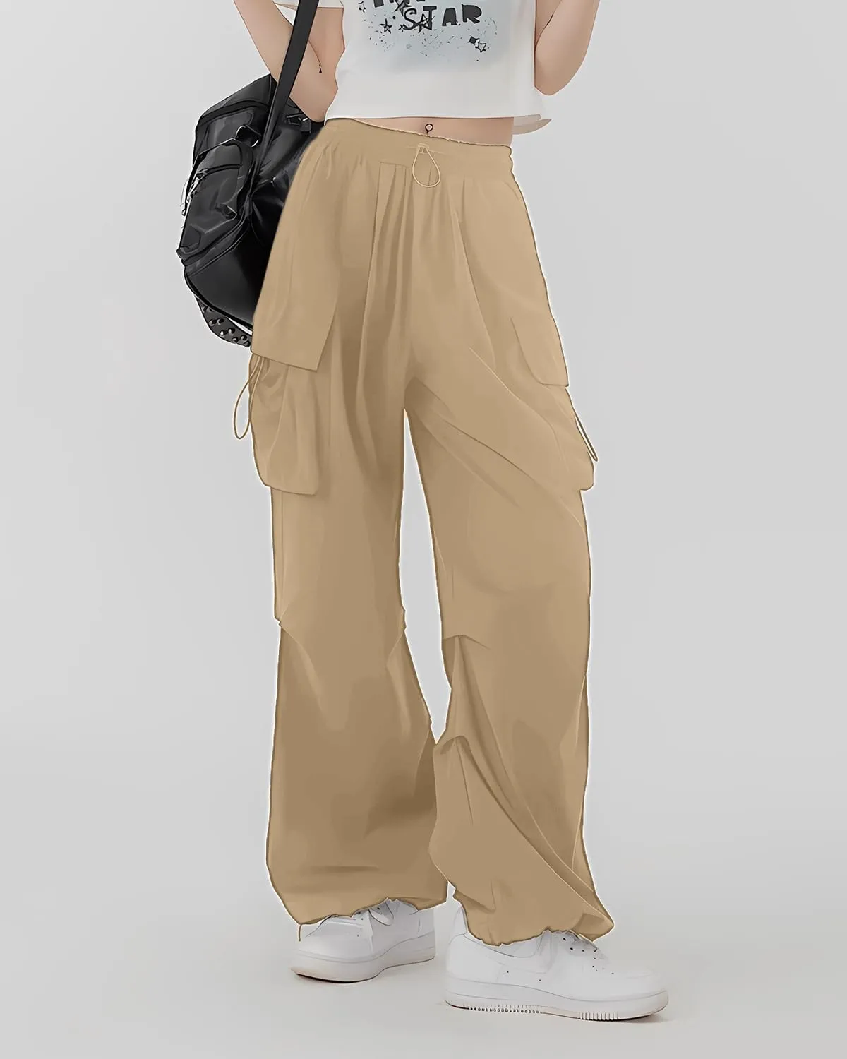 HENGAO Girls Cargo Pants Casual Jogger Loose Fit Streetwear Parachute Pants