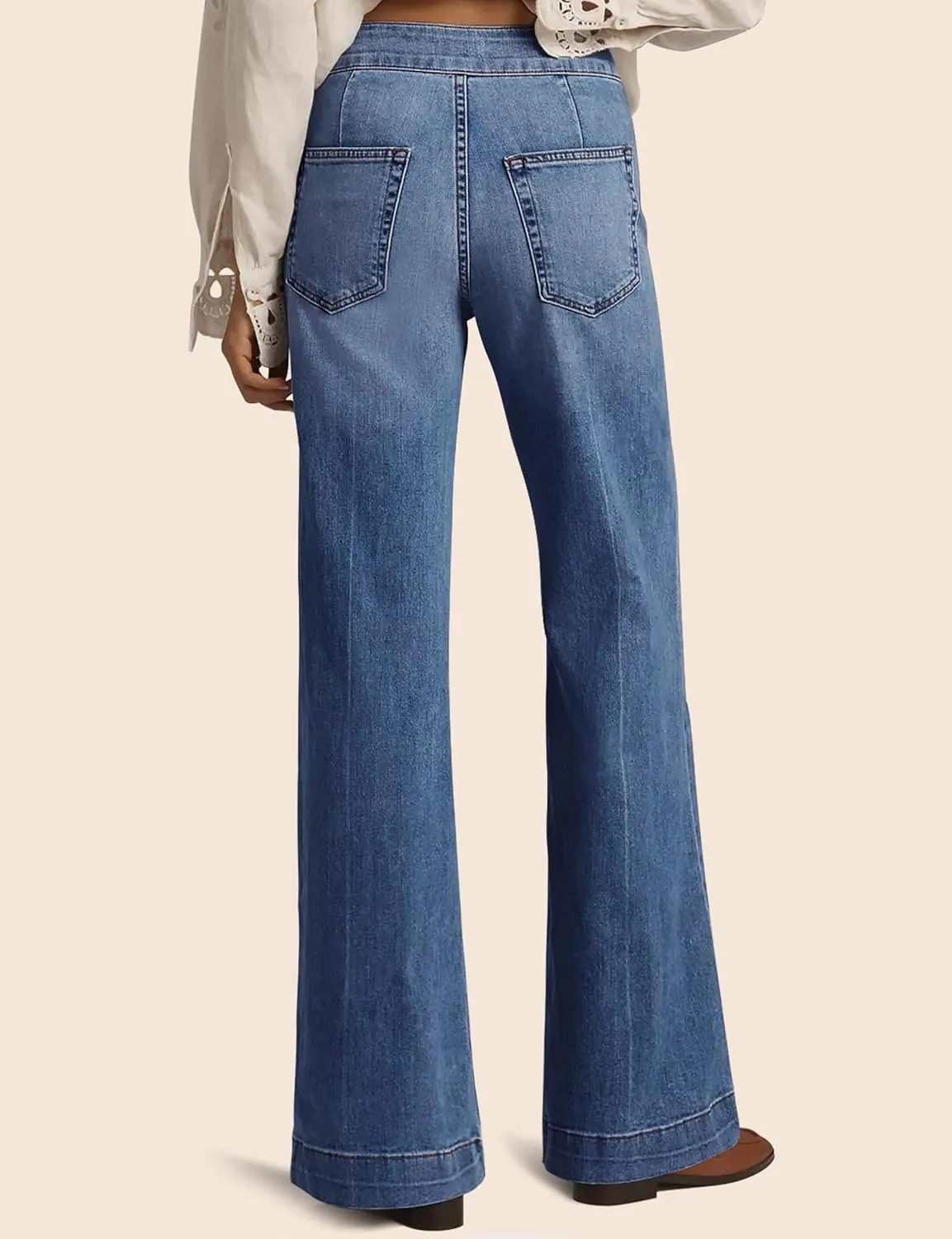 High Waisted Wide Leg Jeans Stretchy Flare Jeans for Women Loose Baggy Denim Pants with Pockets Y2K Trendy