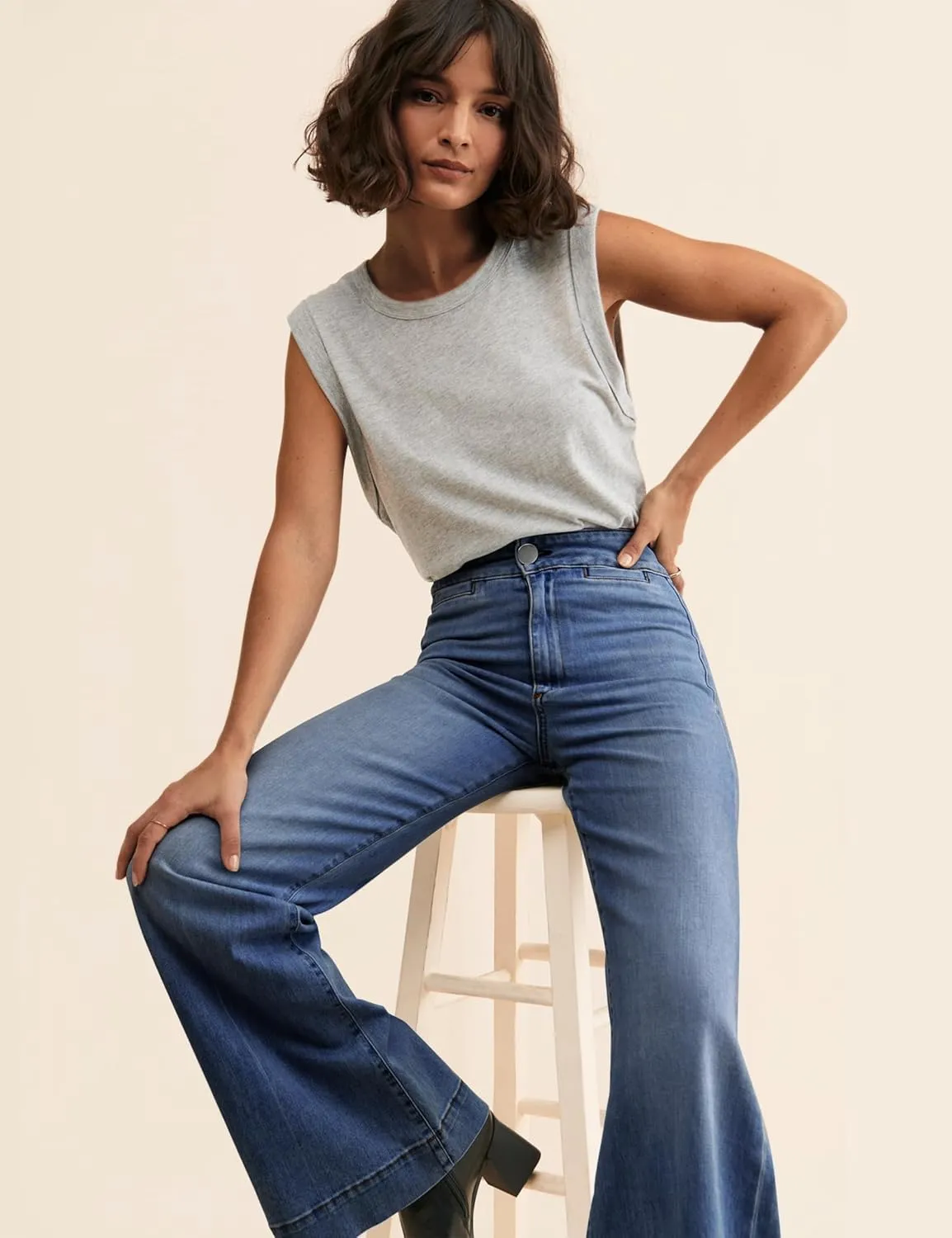 High Waisted Wide Leg Jeans Stretchy Flare Jeans for Women Loose Baggy Denim Pants with Pockets Y2K Trendy