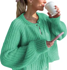 Hixiaohe Cardigan Sweater for Women Long Sleeve Button Y2K Chunky Knit Sweater Fall Casual Open Front Outwear Knitwear Coat