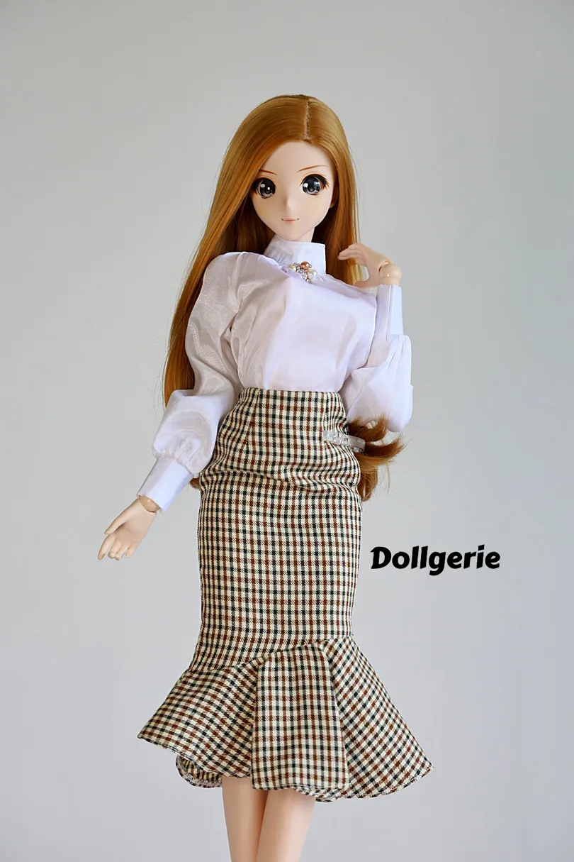 Houndstooth Print Fishtail Midi Pencil Skirt