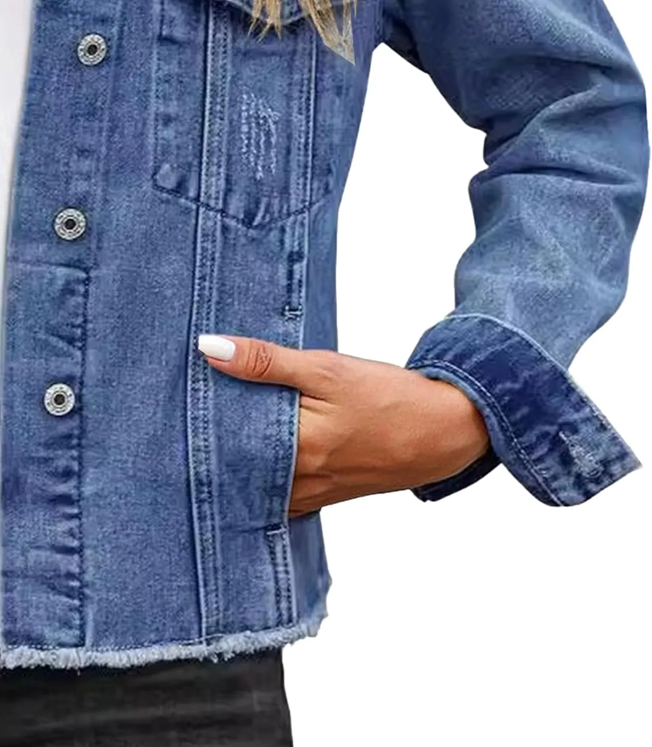 Jean Jacket Women Summer Jackets For Women Lightweight Casual Vintage Frayed Hem Casual Denim Jacket