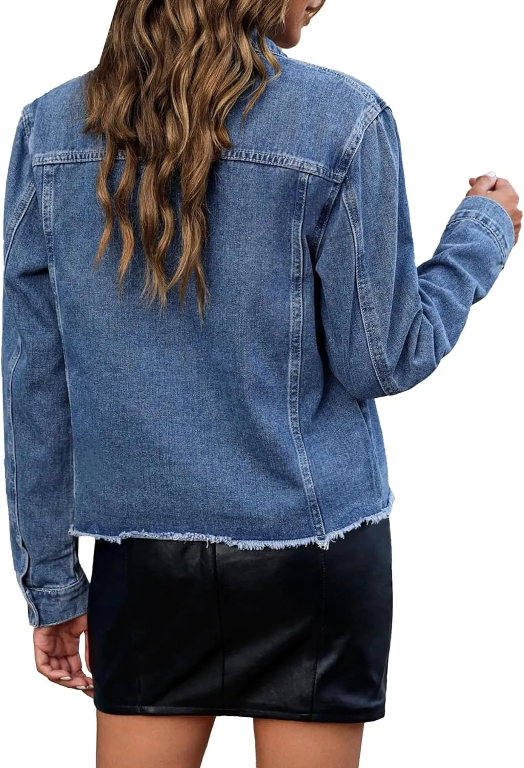 Jean Jacket Women Summer Jackets For Women Lightweight Casual Vintage Frayed Hem Casual Denim Jacket