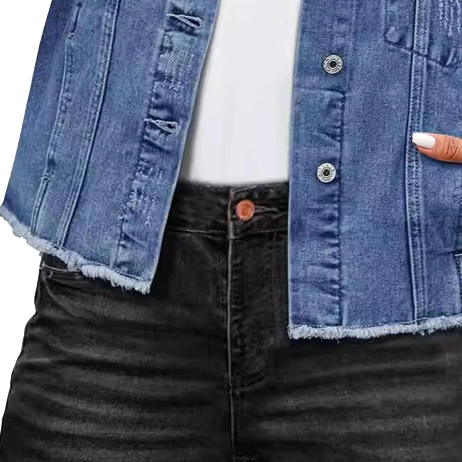 Jean Jacket Women Summer Jackets For Women Lightweight Casual Vintage Frayed Hem Casual Denim Jacket