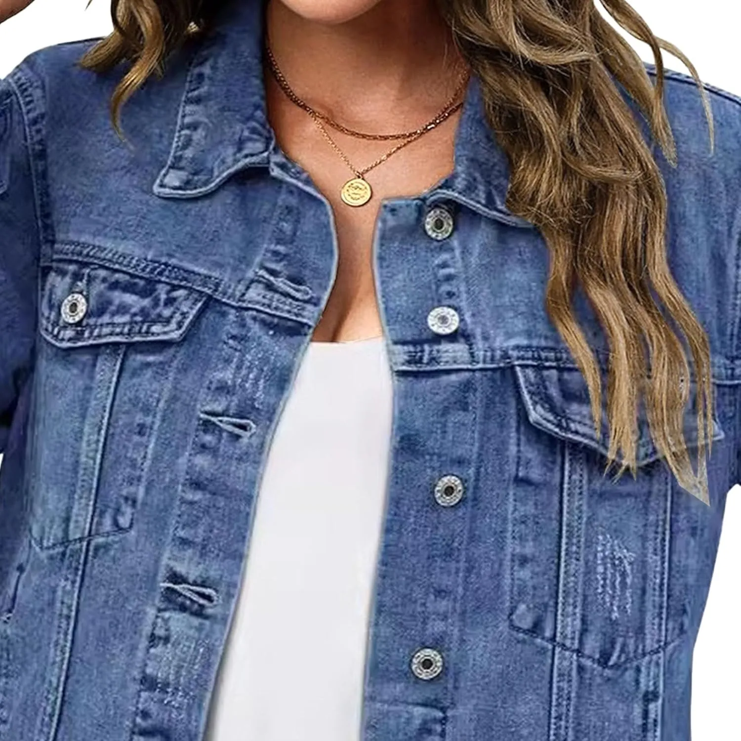 Jean Jacket Women Summer Jackets For Women Lightweight Casual Vintage Frayed Hem Casual Denim Jacket