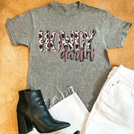Last Chance Size Small | Howdy Darlin' Short Sleeve Graphic Tee in Heather Grey