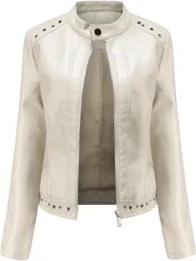 Leather Jacket for Women Fashion Faux Leather Motorcycle Jackets Plus Size Pu Leather Tops Lightweight Moto Biker Coat